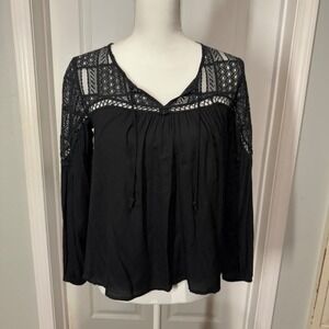 BB‎ Dakota Black Lace Boho Top Westen Fall Spooky Season Witchy  – Size XS